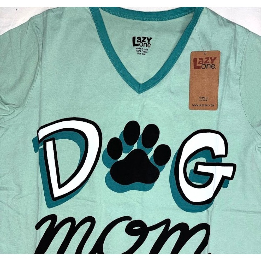 Lazy One S/M Night Shirt Nightgown Dog Mom Pajamas 1pc Teal Cotton‎ Aqua NWT - Picture 2 of 3